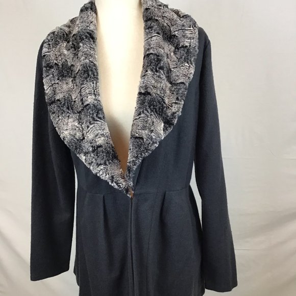 Slinky Brand Dark Gray Faux Fur Collar Jacket M - Picture 8 of 8
